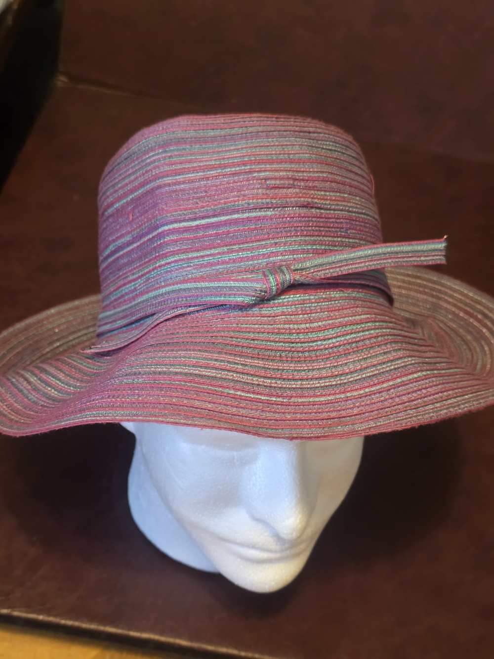 Women’s Striped Pink Sun Hat with Knot Accent